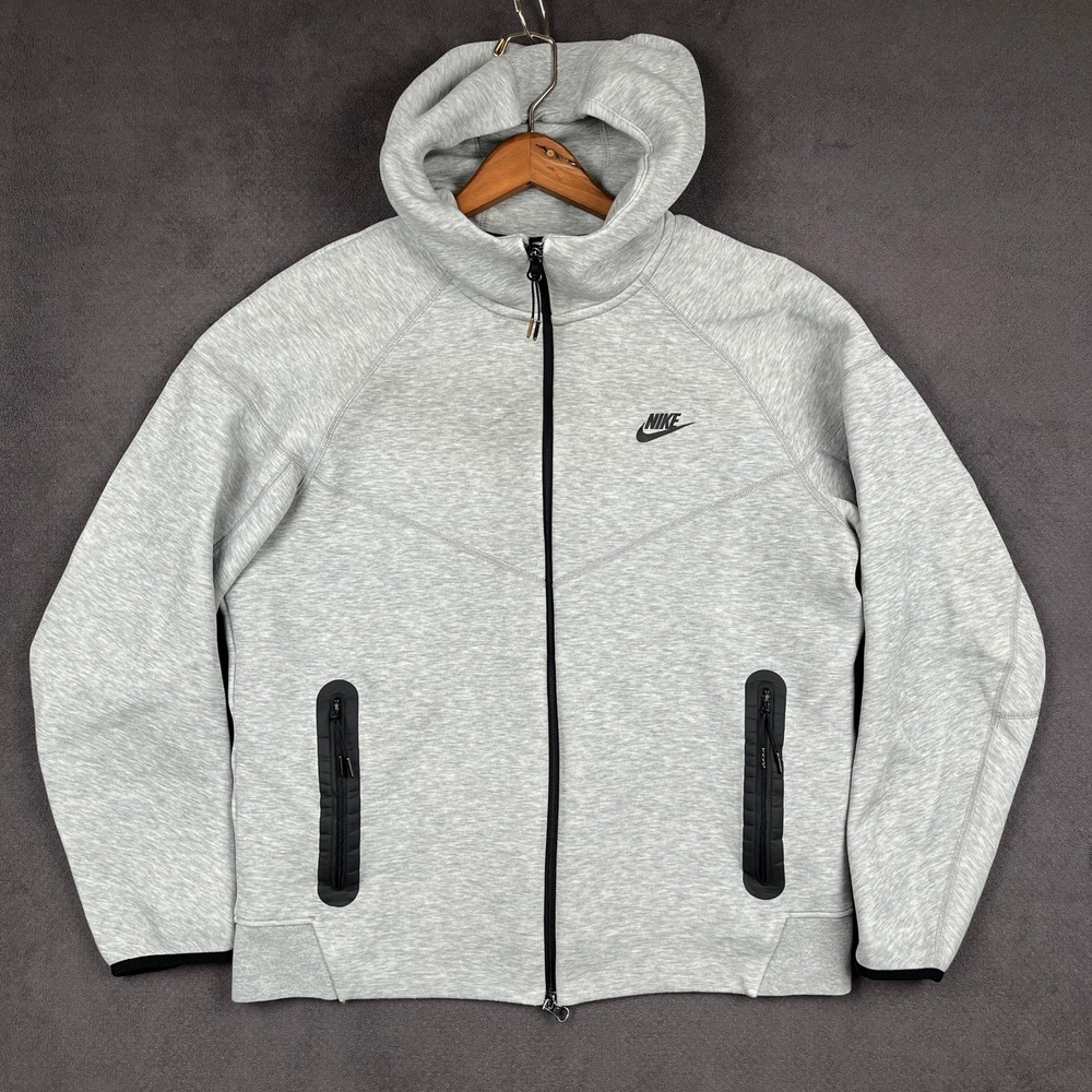 Nike Tech Fleece Hoodie Mens Large Gray Full Zip Sweatshirt FB7921-063